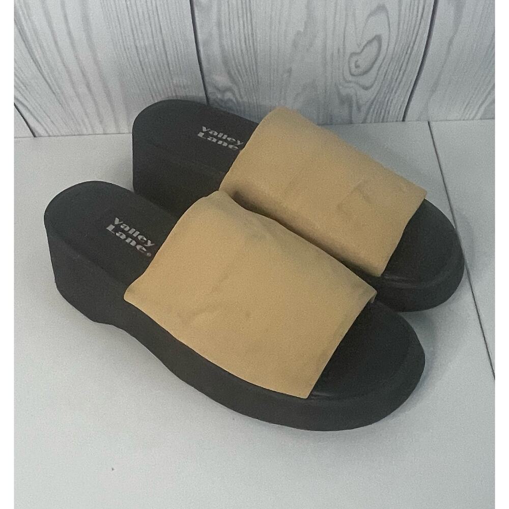 Vintage Y2K Chunky Tan and Black Summer Slip in Slides Size 10